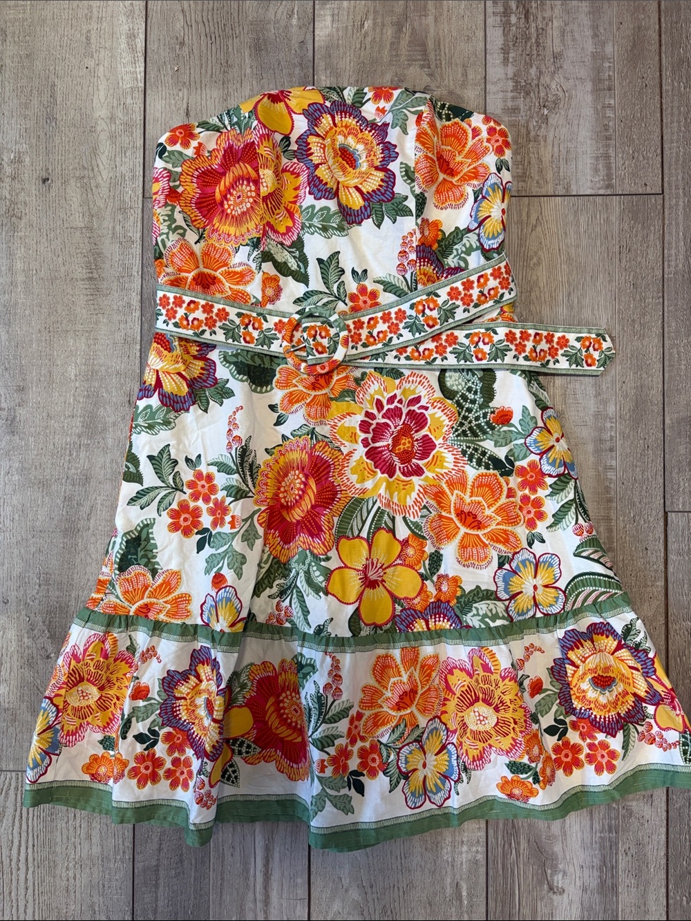 Joie Strapless Floral Sundress in White, Orange, Yellow, Green